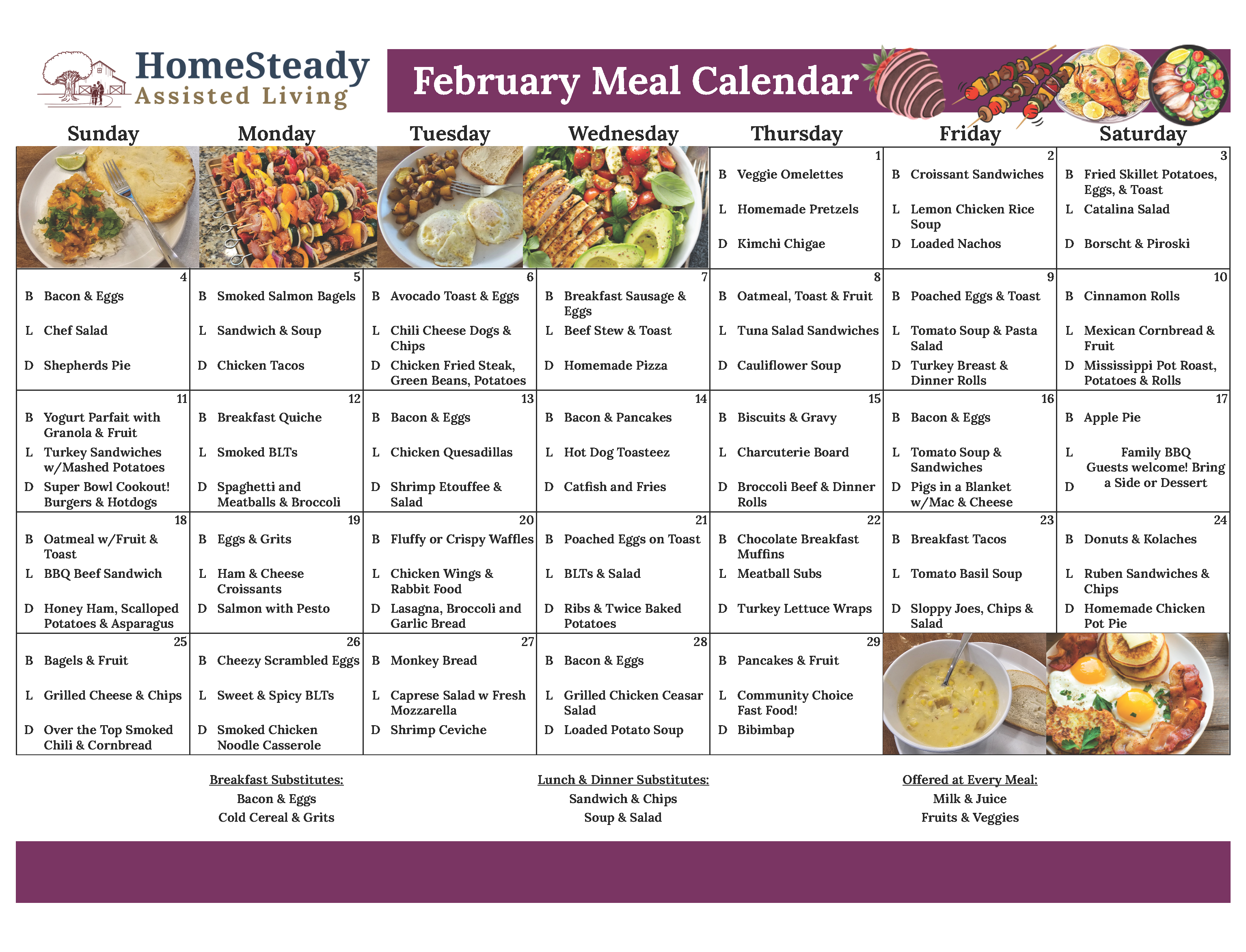 February Meal Calendar